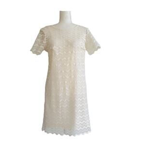 Ann Taylor Loft Dress Cream Chevron Lace Short Sleeve Sheath Mini Dress Size 2
